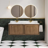 Hudson Reed Lille 1200mm Antique Oak 2 Drawer Wall Hung Vanity With Twin Marble Basin