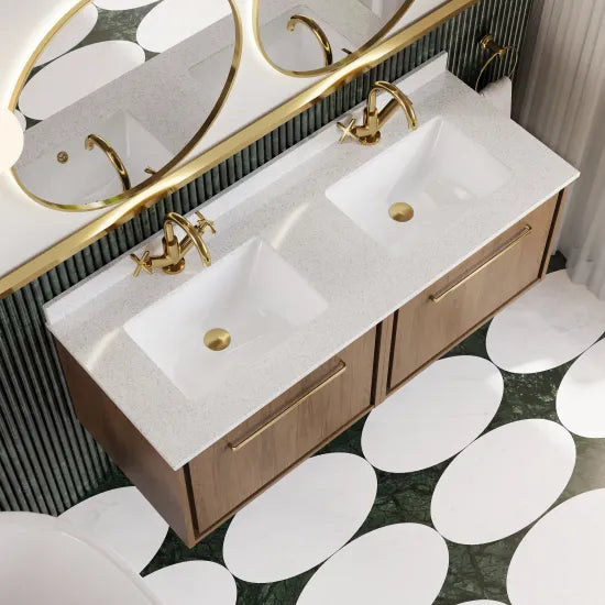 Hudson Reed Lille 1200mm Antique Oak 2 Drawer Wall Hung Vanity With Twin Marble Basin
