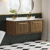 Hudson Reed Lille 1200mm Antique Oak 2 Drawer Wall Hung Vanity With Twin Marble Basin