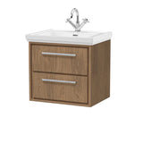 Hudson Reed Lille 600mm Antique Oak 2 Drawer Wall Hung Vanity Unit With 1 Tap Hole Fireclay Basin