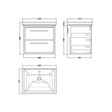 Hudson Reed Lille 600mm Antique Oak 2 Drawer Wall Hung Vanity Unit With 1 Tap Hole Fireclay Basin