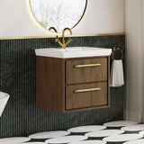Hudson Reed Lille 600mm Antique Oak 2 Drawer Wall Hung Vanity Unit With 1 Tap Hole Fireclay Basin