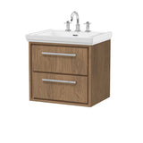 Hudson Reed Lille 600mm Antique Oak 2 Drawer Wall Hung Vanity Unit With 3 Tap Holes Fireclay Basin