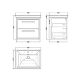 Hudson Reed Lille 600mm Antique Oak 2 Drawer Wall Hung Vanity Unit With 3 Tap Holes Fireclay Basin