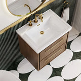 Hudson Reed Lille 600mm Antique Oak 2 Drawer Wall Hung Vanity Unit With 3 Tap Holes Fireclay Basin
