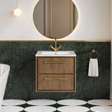 Hudson Reed Lille Antique Oak 2 Drawer Wall Hung Vanity Unit With 1 Tap Hole Basin