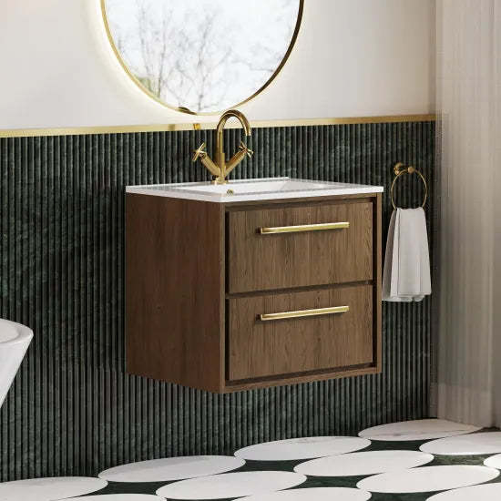 Hudson Reed Lille Antique Oak 2 Drawer Wall Hung Vanity Unit With 1 Tap Hole Basin
