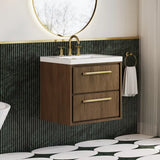 Hudson Reed Lille 600mm Antique Oak 2 Drawer Wall Hung Vanity Unit With 3 Tap Holes Fireclay Basin