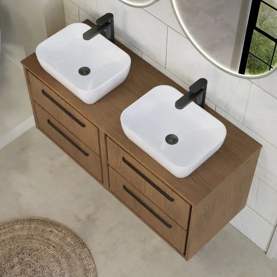 Hudson Reed Lille 1200mm Antique Oak 4 Drawer Wall Hung Vanity Unit With Co-ordinating Worktop