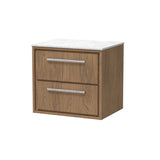 Hudson Reed Lille Antique Oak 2 Drawer Wall Hung Vanity Unit With White Marble Worktop