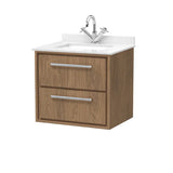 Hudson Reed Lille 600mm Antique Oak 2 Drawer Wall Hung Vanity Unit With Square Basin With Marble Worktop
