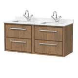 Hudson Reed Lille 1200mm Antique Oak 4 Drawer Wall Hung Vanity With Twin Marble Basin