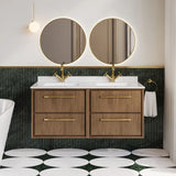 Hudson Reed Lille 1200mm Antique Oak 4 Drawer Wall Hung Vanity With Twin Marble Basin