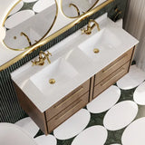 Hudson Reed Lille 1200mm Antique Oak 4 Drawer Wall Hung Vanity With Twin Marble Basin