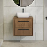 Hudson Reed Lille 600mm Antique Oak 2 Drawer Wall Hung Vanity Unit With Co-ordinating Worktop