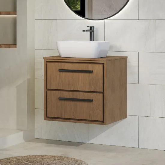 Hudson Reed Lille 600mm Antique Oak 2 Drawer Wall Hung Vanity Unit With Co-ordinating Worktop