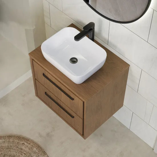 Hudson Reed Lille 600mm Antique Oak 2 Drawer Wall Hung Vanity Unit With Co-ordinating Worktop