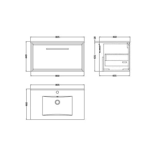 Hudson Reed Lille Antique Oak 1 Drawer Wall Hung Vanity Unit With 1 Tap Hole Basin