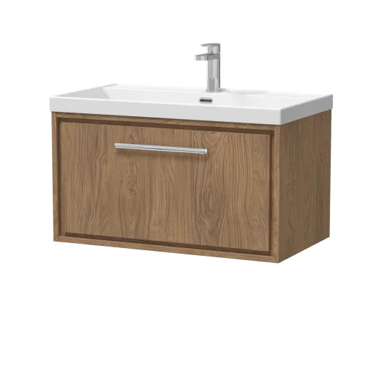 Hudson Reed Lille Antique Oak 1 Drawer Wall Hung Vanity Unit With 1 Tap Hole Fireclay Basin