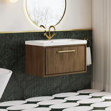 Hudson Reed Lille Antique Oak 1 Drawer Wall Hung Vanity Unit With 1 Tap Hole Fireclay Basin