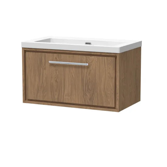 Hudson Reed Lille 800mm Antique Oak 1 Drawer Wall Hung Vanity Unit With Fireclay Basin