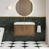 Hudson Reed Lille 800mm Antique Oak 1 Drawer Wall Hung Vanity Unit With Fireclay Basin