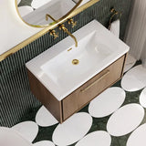 Hudson Reed Lille 800mm Antique Oak 1 Drawer Wall Hung Vanity Unit With Fireclay Basin