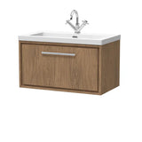 Hudson Reed Lille 800mm Antique Oak 1 Drawer Wall Hung Vanity Unit With 1 Tap Hole Fireclay Basin