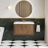 Hudson Reed Lille 800mm Antique Oak 1 Drawer Wall Hung Vanity Unit With 1 Tap Hole Fireclay Basin