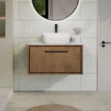 Hudson Reed Lille 600mm Antique Oak 1 Drawer Wall Hung Vanity Unit With White Marble Worktop