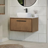 Hudson Reed Lille 600mm Antique Oak 1 Drawer Wall Hung Vanity Unit With White Marble Worktop