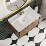 Hudson Reed Lille Antique Oak 1 Drawer Wall Hung Vanity Unit With Square Basin With Marble Worktop