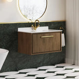 Hudson Reed Lille Antique Oak 1 Drawer Wall Hung Vanity Unit With Square Basin With Marble Worktop