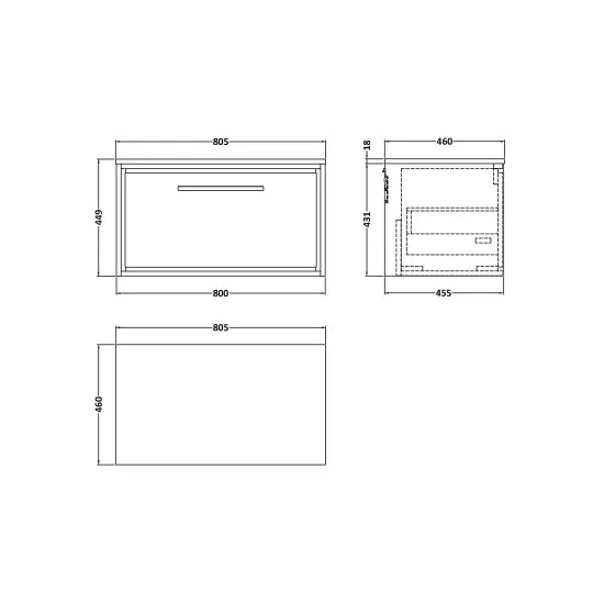 Hudson Reed Lille Antique Oak 1 Drawer Wall Hung Vanity Unit With Co-ordinating Worktop