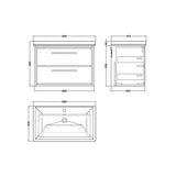 Hudson Reed Lille Antique Oak 2 Drawer Wall Hung Vanity Unit With 1 Tap Hole Fireclay Basin
