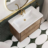 Hudson Reed Lille Antique Oak 2 Drawer Wall Hung Vanity Unit With 1 Tap Hole Fireclay Basin