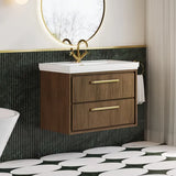 Hudson Reed Lille Antique Oak 2 Drawer Wall Hung Vanity Unit With 1 Tap Hole Fireclay Basin
