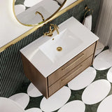 Hudson Reed Lille Antique Oak 2 Drawer Wall Hung Vanity Unit With 1 Tap Hole Basin