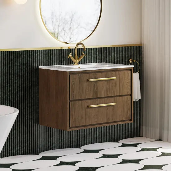 Hudson Reed Lille Antique Oak 2 Drawer Wall Hung Vanity Unit With 1 Tap Hole Basin