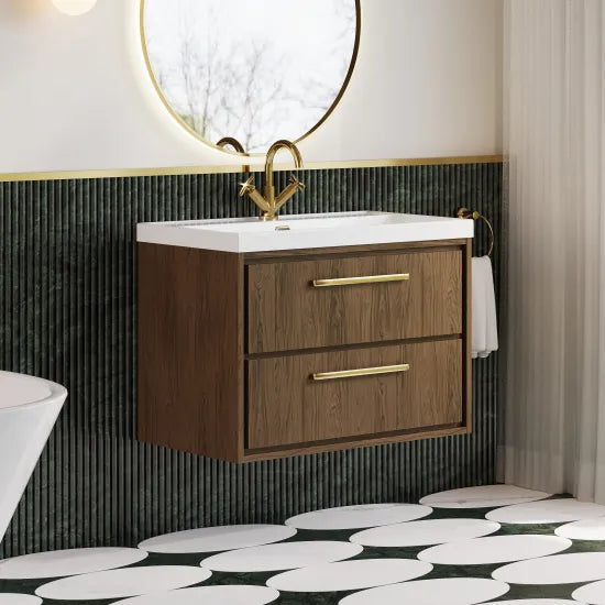 Hudson Reed Lille 800mm Antique Oak 2 Drawer Wall Hung Vanity Unit With 1 Tap Hole Basin