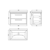 Hudson Reed Lille 800mm Antique Oak 2 Drawer Wall Hung Vanity Unit With Fireclay Basin