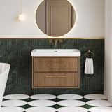 Hudson Reed Lille 800mm Antique Oak 2 Drawer Wall Hung Vanity Unit With Fireclay Basin