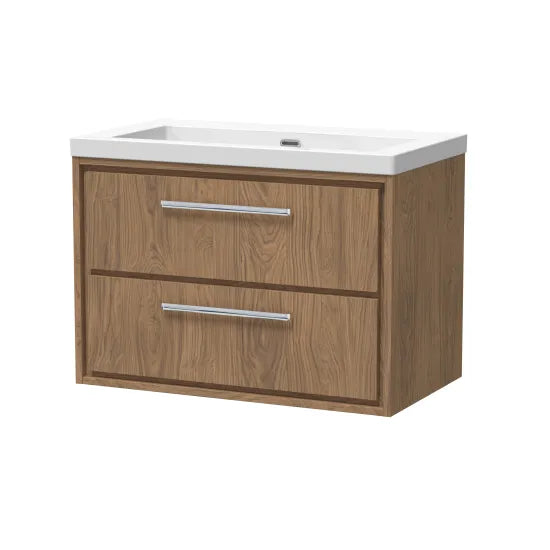 Hudson Reed Lille 800mm Antique Oak 2 Drawer Wall Hung Vanity Unit With Fireclay Basin