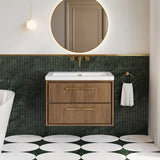 Hudson Reed Lille 800mm Antique Oak 2 Drawer Wall Hung Vanity Unit With Fireclay Basin