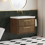 Hudson Reed Lille 800mm Antique Oak 2 Drawer Wall Hung Vanity Unit With Fireclay Basin