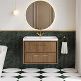 Hudson Reed Lille 800mm Antique Oak 2 Drawer Wall Hung Vanity Unit With 1 Tap Hole Fireclay Basin