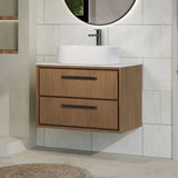Hudson Reed Lille Antique Oak 2 Drawer Wall Hung Vanity Unit With White Marble Worktop