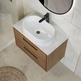 Hudson Reed Lille Antique Oak 2 Drawer Wall Hung Vanity Unit With White Marble Worktop