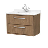 Hudson Reed Lille Antique Oak 2 Drawer Wall Hung Vanity Unit With Square Basin With Marble Worktop
