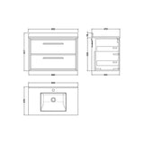 Hudson Reed Lille Antique Oak 2 Drawer Wall Hung Vanity Unit With Square Basin With Marble Worktop